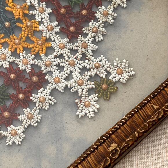 Vintage 20s Beading Under Glass Vanity Tray Framed Wall Decor Framed Flapper - Picture 4 of 10